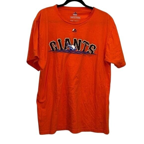 Majestic Orange San Francisco Giants XL T-Shirt Triple Peak 100% Cotton Mens Sho - Picture 1 of 6